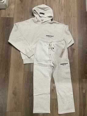 Fear of God Essentials  Light Gray Hoodie & Uncuffed Sweatpants Set